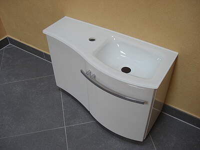 Burgbad Sinea 1.0 Waschtischunterschrank mit weißen Glaswaschtisch, rechts, SELM065RF1766, Schwarz Solid Matt 