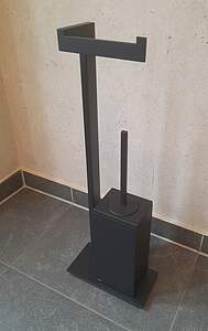 Gessi Rettangolo Kombination Papierrollenhalter/WC-Bürstengarnitur Kupfer Gebürstet PVD/Behälter schwarz, Standversion; 20934708 