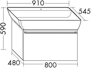 Burgbad Bel Waschbeckenunterschrank 910mm breit mit Auszug und Aufsatzwaschbecken, Sand Hochglanz, Griffmulde; SEIZ091F1220 