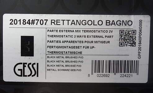 Gessi Rettangolo Fertigmontageset UP-Thermostat 1-Weg Metall Schwarz Gebürstet PVD; 20182707 