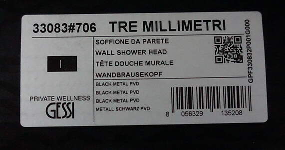 Gessi Tremillimetri 33083 Kopfbrause Quadro 300 Regen & Wasserfall Metall Schwarz PVD; 33083706 
