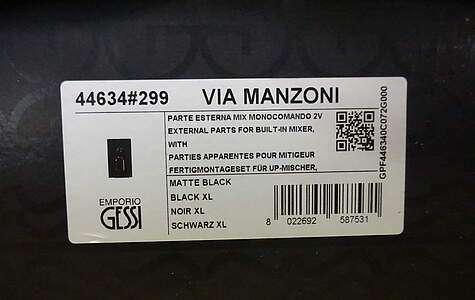 Gessi VIA MANZONI Fertigmontageset 44634 Schwarz Matt mit Umsteller; 44634299 